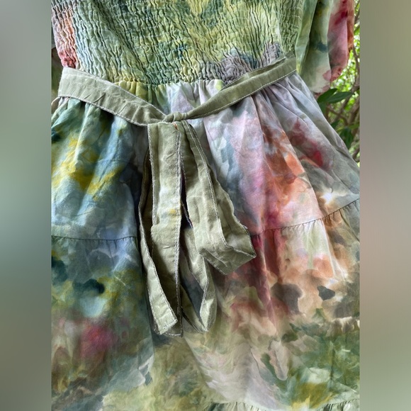 Forest Fairy: One of a Kind Ice Dyed Dress - Puff Sleeve - Tiered Skirt - Small - Picture 9 of 12